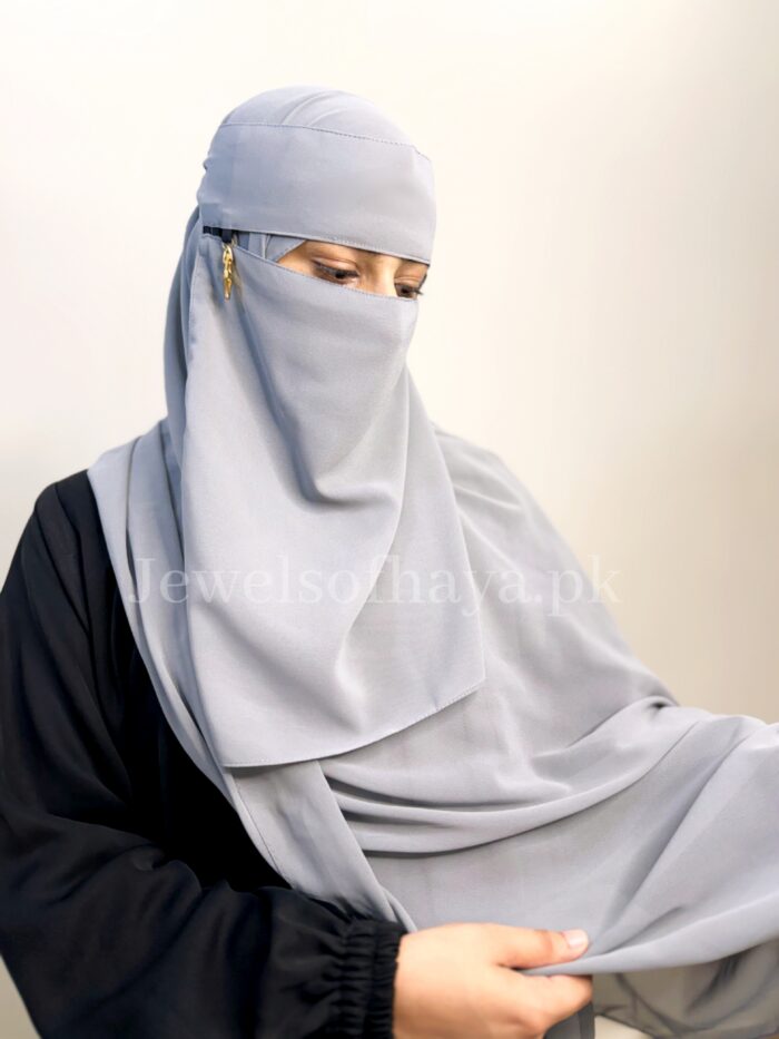 Hijab and Saudi Niqab - Ash Grey - Image 2