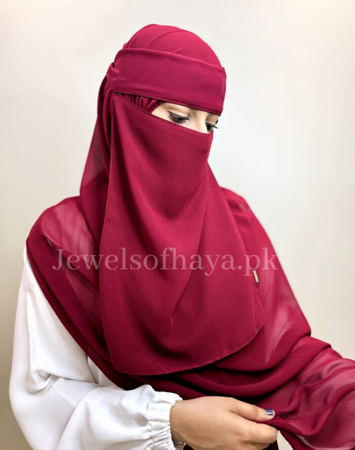 Hijab and Saudi Niqab - Maroon - Image 2
