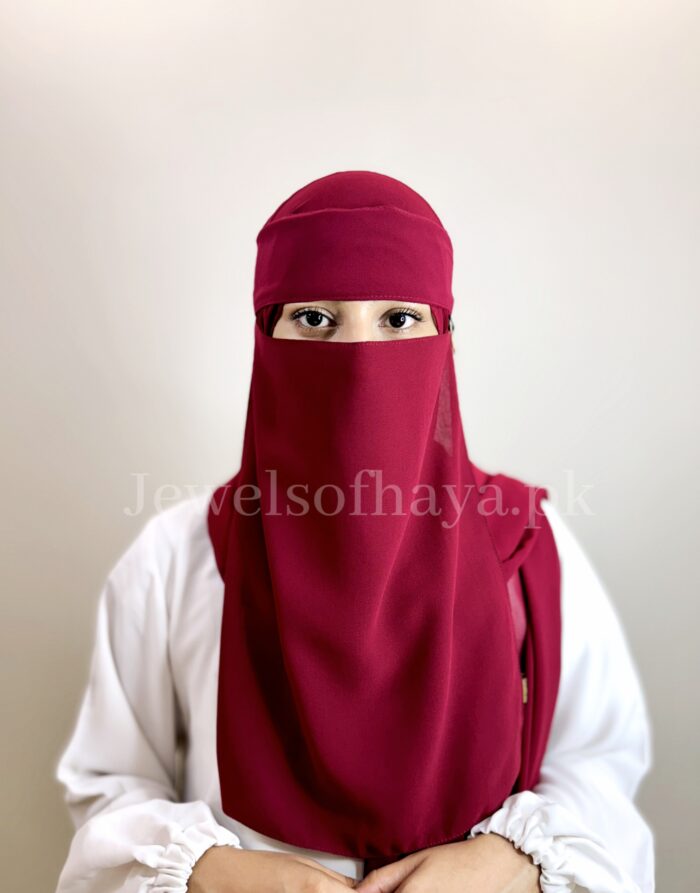 Hijab and Saudi Niqab - Maroon - Image 3