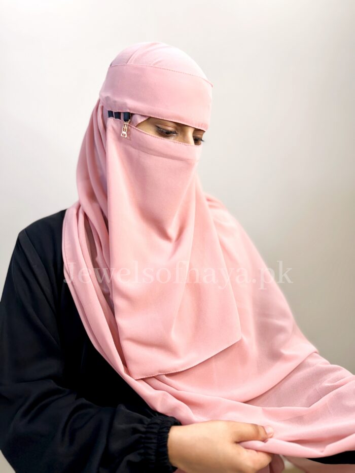 Hijab and Saudi Niqab - Peach Pink - Image 2